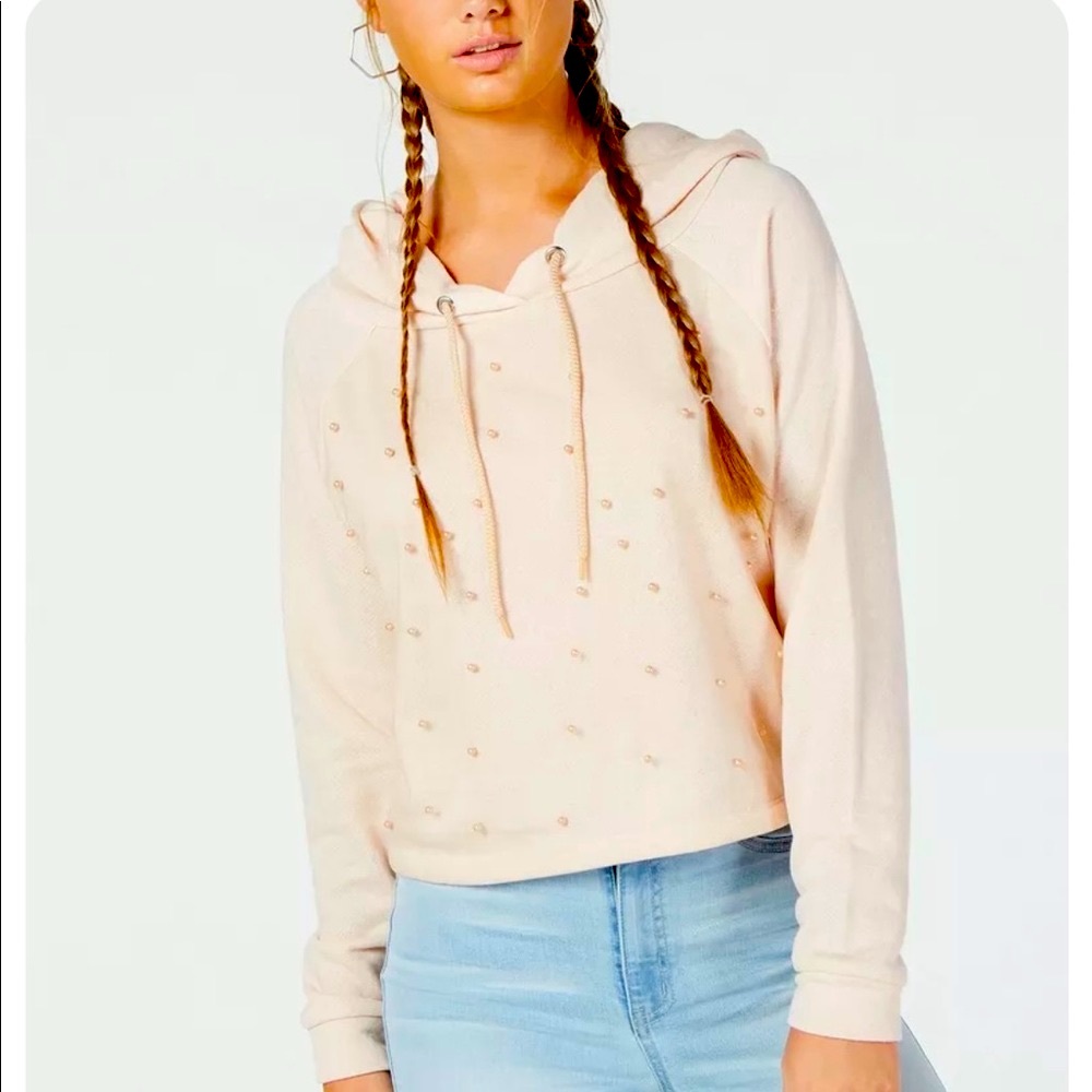 Gypsies & Moondust Women'S Pink Embellished Crop Hooded Sweatshirt Size M